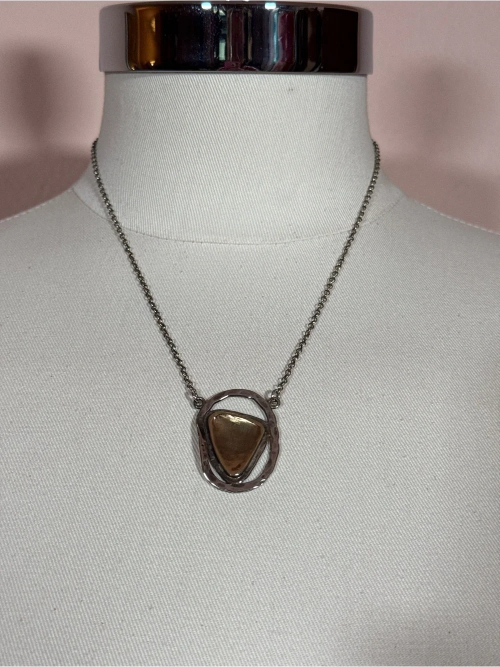 Vintage Modernist Sterling silver gold Abstract Minimalist Pendent Necklace